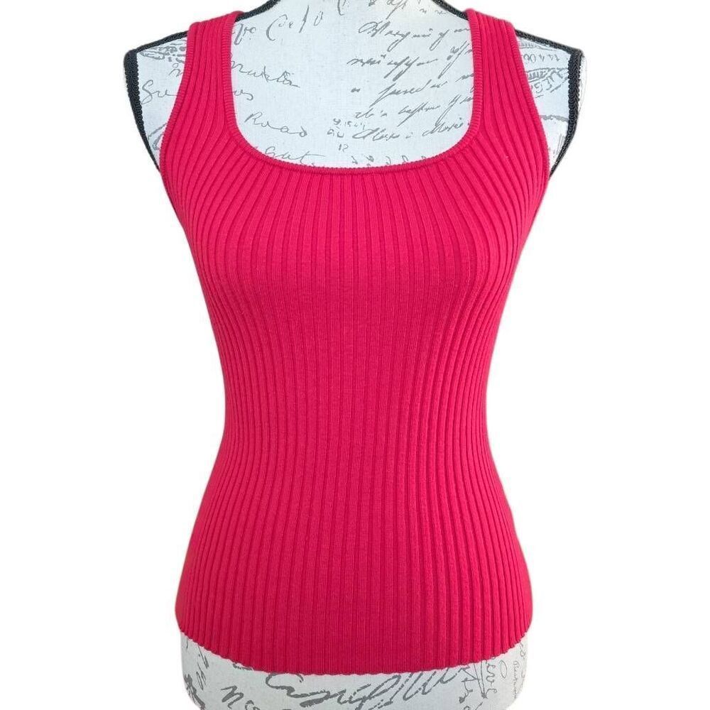 Merokeety Women's Size Small Red Ribbed Square Neck Tank Top
